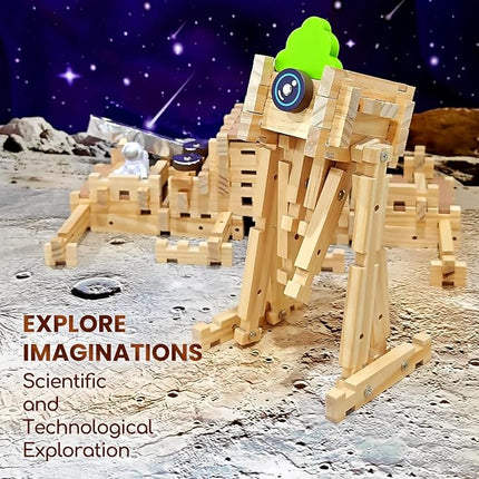 Jovi-mindly＆Notchies Space Wooden Blocks Set 101 PCS Create 40+ Shapes,Toys Educational Wooden Building Blocks Puzzles for Kids Ages 5-8 Boys and Girls,Truck/Excavator,FSC Certified