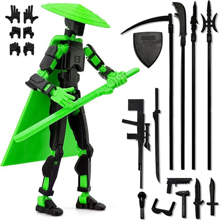 Already Assembled T13 Action Figure Accessories,T13 Multi-Jointed Movable 3D Printed Toys (Black Green-)