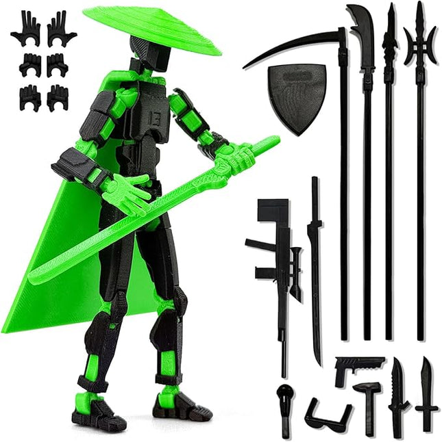 Already Assembled T13 Action Figure Accessories,T13 Multi-Jointed Movable 3D Printed Toys (Black Green-)