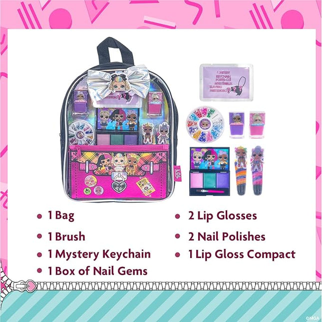 Townley Girl L.O.L. Surprise! Makeup Filled Backpack Set, Including Lip Balm, Nail Polish, Nail File, Hair Bows, and Other Accessories, Perfect for Parties, Sleepovers and Makeovers, Ages 3
