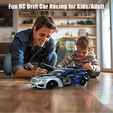 YUZ Remote Control Car RC Drift Car 1:16 Scale 4WD 18KM/H High Speed 2.4GHz 4 Model Vehicle with LED Lights Spray Racing Sport Toy Car for Adults Boys Girls Kids Gift Rechargeable Batteries, Gray