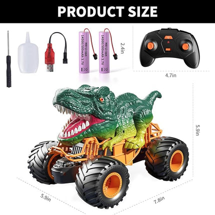 Bennol Remote Control Dinosaur Car Toys for Kids Boys 3-5 4-7, 2.4GHz RC Dino Car Toys with Light, Sound & Spray, Indoor Outdoor All Terrain Electric RC Truck Gifts for 3 4 5 8 10 12 Boys Kids