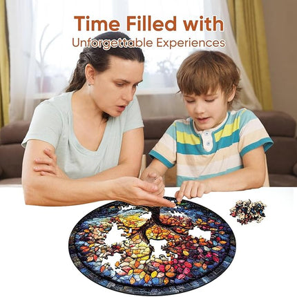 Puzzles for Adults, Life Tree Round Jigsaw Puzzles 200pcs,11.2x112in, Medium, Unique Shape Adult Puzzles, Irregular Wood Creative for Adults and Kids Family Game