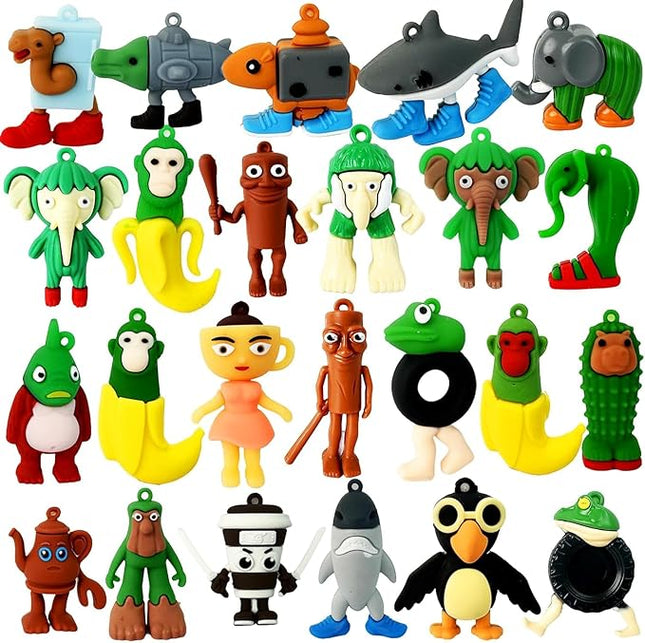 24PCS Tralalero Tralala Action Figure,Tung Tung Sahur Meme Unique Action Figures Decorations Gifts,Brainrot Meme Shark Figures Toys 2.5in, Toys Desktop Decor (Yellow)