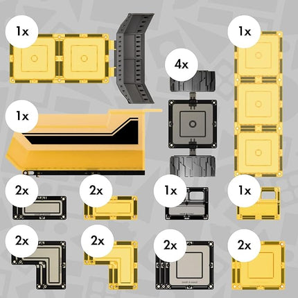 Learn & Grow Mega Movers - Magnetic Tiles Construction Trucks – Magnetic Build a Truck Set with 2 Jumbo Magnet Car Vehicles & Moveable Rubber Wheels – Durable STEM Building Toy for Kids Ages 3+