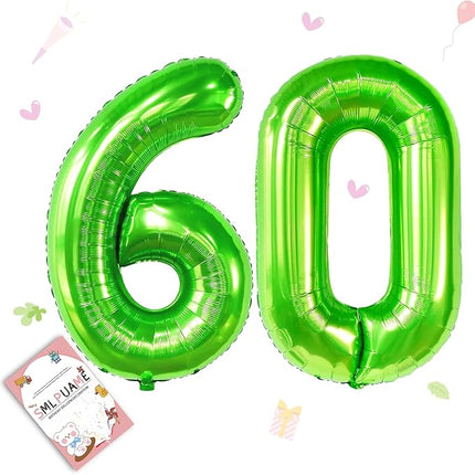 Smlpuame 40 inch Number Balloon 0-9 Green Large Number 60 Balloons,Digital Balloons for Birthday Party Celebration Decorations Supplies, Helium Foil Number Balloons for Wedding Anniversary