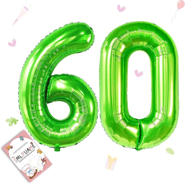 Smlpuame 40 inch Number Balloon 0-9 Green Large Number 60 Balloons,Digital Balloons for Birthday Party Celebration Decorations Supplies, Helium Foil Number Balloons for Wedding Anniversary