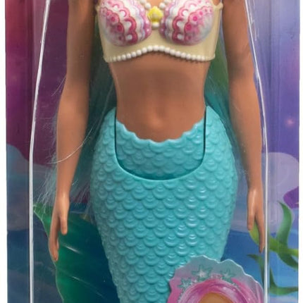 Barbie Mermaid Doll with Two-Tone Blue & Yellow Fantasy Hair & Headband Accessory, Toy with Shell Bodice & Turquoise Tail
