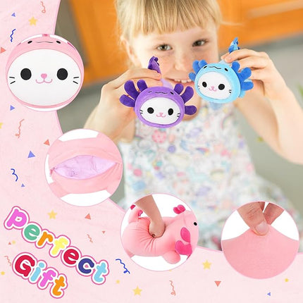5 PCS Axolotl Cat Plush Stuffed Animal Family-19" Soft Axolotl Cat Plush, Large Mommy Plushies with 4 Baby Kittens Plushies for Kids, Kawaii Plushie Toy Christmas Birthday Gifts for Kids Boys Girls