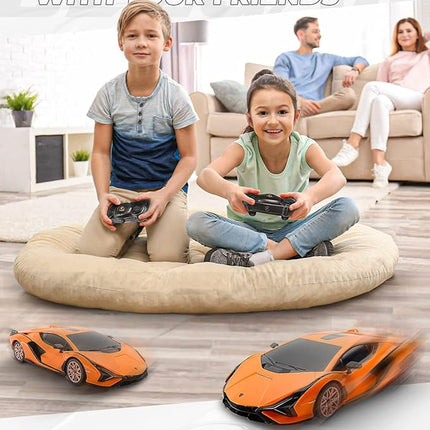 BEZGAR Licensed RC Series, 1:24 Scale Remote Control Car Lambo Sián FKP 37 Electric Sport Racing Hobby Toy Car Model Vehicle for Boys and Girls Teens and Adults Gift (Orange)