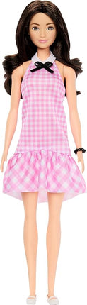 Barbie Fashionistas Doll #224 with Black Wavy Hair, Pink Gingham Dress & Accessories, 65th Anniversary Collectible Toy