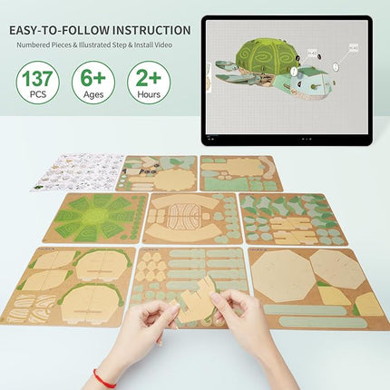 3D Puzzles for Kids Ages 8-13 – Eco-Friendly DIY Educational Toy for Boys and Girls,Creative Brain-Teaser Puzzles,Turtle Rompecabezas 3D, Birthday