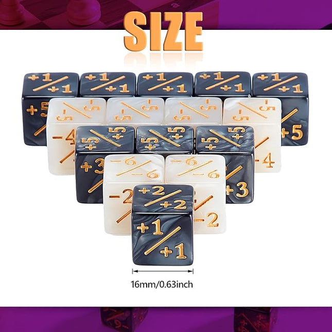 Sumind 48 Pcs Counter Dice -1/+1 Counters Buff Tokens 6 Sided Dice Gifts Compatible with MTG CCG TCG Cards Gaming Accessory (Trendy Style)
