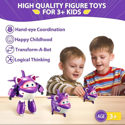 Super Wings Transformable Plane Toys, 5 Crystal Airplane Figures, 2 in 1 Rescue Bots Action Figures for 3-7 Year Olds
