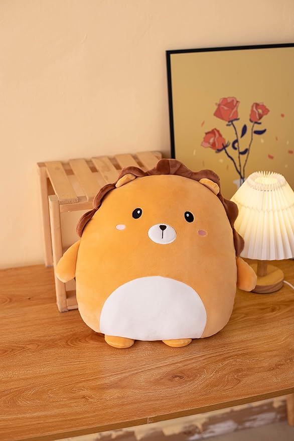 Soft Flat Lion Plush Hugging Pillow Cute Brown Lion Stuffed Animal Plushies Toys Kids Anime Cushion for Birthday, Valentine's Day, Christmas...16.5 Inch