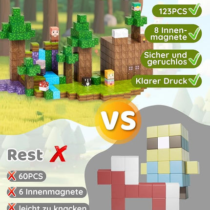 123PCS Magnetic Blocks - Forest Castle Theme Magnetic Blocks Building Toys, Toddler Magnet Toys STEM Building Game Sensory Gift for Kids Ages 3 4 5 6 7 8 9+ Boys Girls Birthday Gifts