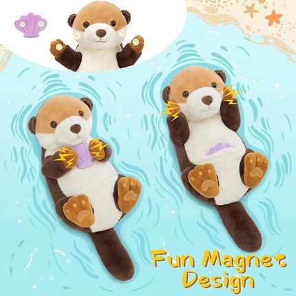 MorisMos 5Pcs Sea Otter Stuffed Animal with Babies,23.6'' Giant Mommy Stuffed Otter with 3 Babies & Plush Seashell, Boy Girl Sea Toys for Kids 3-5 Birthday Christmas Decor