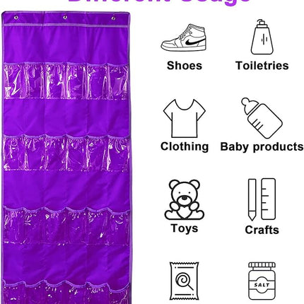 Hanging Over Door Toy Storage Organizer with 24 Clear View Pockets, Ideal for Lol Omg Dolls Barbie Dolls Surprise Doll, Cars and More Collectibles‘s Storage, Best Gift for Girls (Purple)