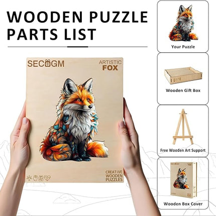 Wooden Puzzles for Adults - Artistic Fox Wood Puzzles Adult - Unique Animal Shape Wooden Jigsaw Puzzles for Adults - Birthday Gifts for Puzzle Lovers, Family (13.3 * 11in)