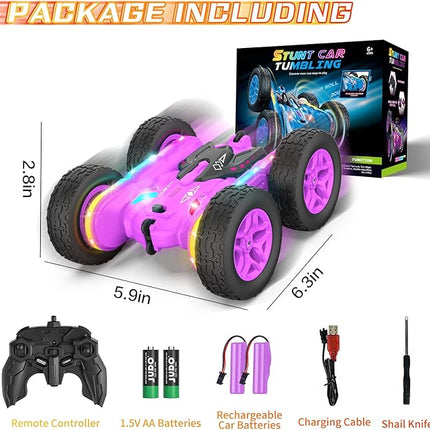 Remote Control Car, Rc Cars Stunt RC Car Toys New Upgraded Strip Lights and Headlights Girl Toys Double-Sided 360° Rotating 4WD Drift Truck for Boys Girls Birthday Gift (Purple)