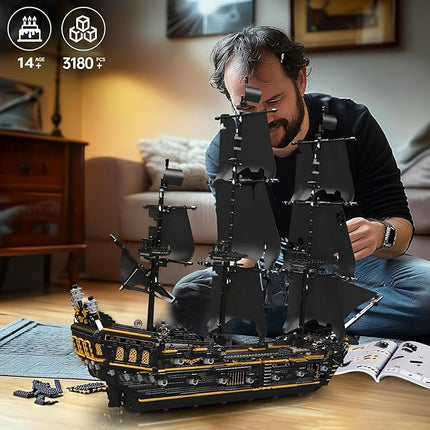 Mould King 13199 Pirates Ship Model Building Blocks Kits, MOC Large Black Pearl Sailboat Model Construction Set to Build, Gift for Kids Age 8+/Adults Collections Enthusiasts (3180+ Pieces)