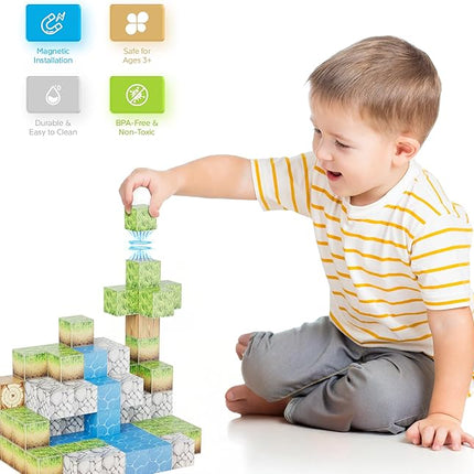 Contixo Magnetic Blocks - 100PCS Magnet Building Tiles Cubes for Kids Ages 3-8, STEM Stacking Learning Toys with Vibrant Colors, Educational Toddler Construction Toys for Creative Play, Birthday Gifts