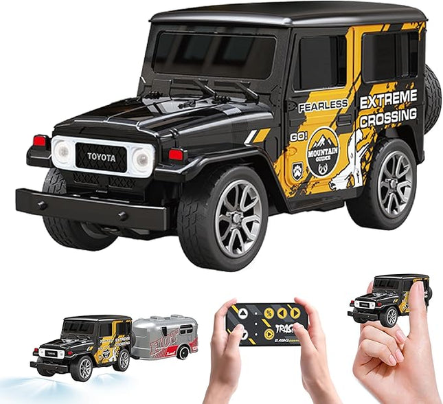 MOONTOY 1:64 Scale Mini Alloy Romote Control Car with LED Lights, 2.4Ghz Remote and App Control Toy Car, 3-Speed Adjustment Pocket Toy Car for Kids 4-8 Years and Adults (Black)