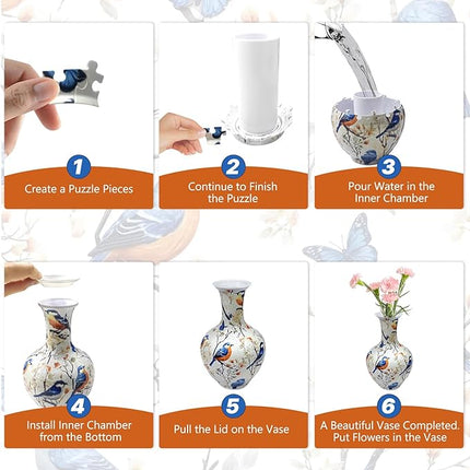 3D Puzzles,164 Unique Flower Vase Puzzle Pieces for Adults, Curved Plastic Vase Exquisite Decorative Gift for Flower Arrangements and Home Decoration,Crafts for Adults (10 Birds)