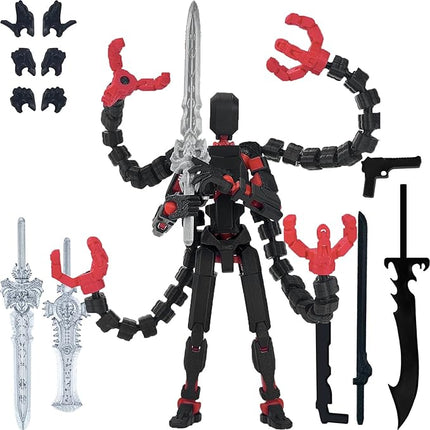 Assembly Completed T13 Action Figure,T13 Action Figure Multi-Jointed Movable,Ultimate Desktop Decor for Lovers t-13 Movability 3D Printed Toys (Black red-, 5.5in)