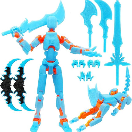 T13 Action Figures (Grow in The Dark Blue) Titan 13 Action Figures T13 3D Action Figure Set Already Assembled Dummy 13 Nova T-13 Robot 3D Printed Multi-Jointed Movable Toy (Blue Orange + Dog)