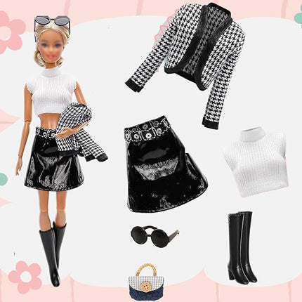 15 Pieces Fashion Doll Clothes & Accessories Set-6 Outfits Chic Suits Party Gown Dress Outfit Stylish Dress Casual Clothing 3 Accessories with 6 Pairs of Shoes,Glasses ,Bag for 11.5” Girl Dolls