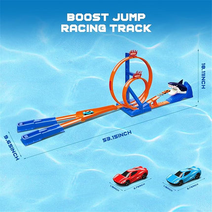 VATOS Shark Toys Car Track Set, Dual Loop Race Track Toy for Boys, Shark Car Racing Tracks with 2 Race Cars & Launchers, Jumping Raceway Playset Kids Toys Gift for Boys Girls 3 4 5 6 7 8 Year Old