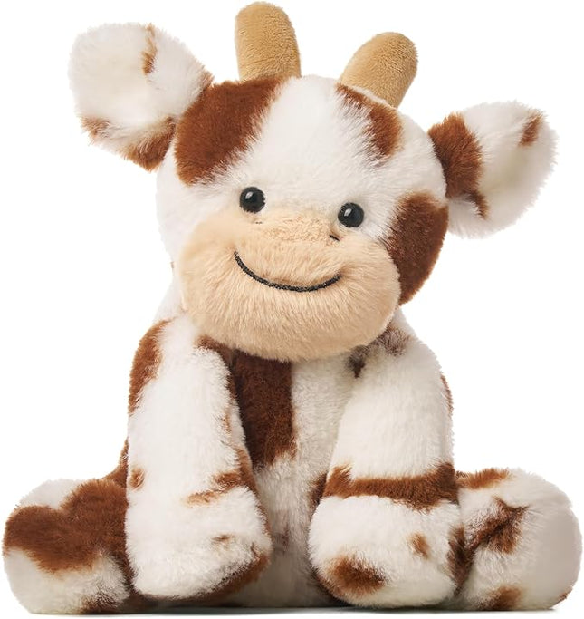 Hopearl Adorable Plush Cow Toy Floppy Dairy Cattle Soft Stuffed Animal Cute Birthday Gifts for Boys Girls Kids Toddlers, Dark Brown, 9''