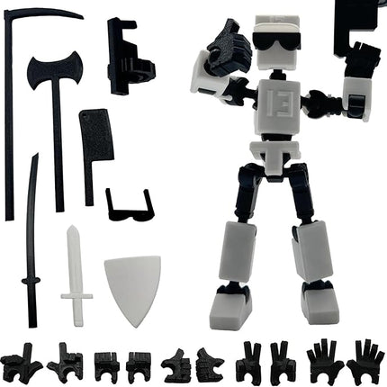 (Assembly Completed) 3D Printed 6.65-inch Action Figure Mini-13, Full Body Mechanical Movable Toy, Multiple Accessories, Desk Decoration, Creative Gifts (White)