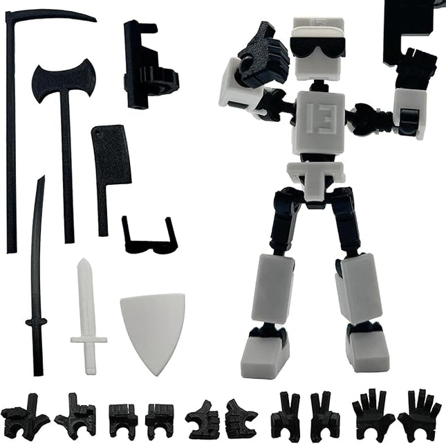 (Assembly Completed) 3D Printed 6.65-inch Action Figure Mini-13, Full Body Mechanical Movable Toy, Multiple Accessories, Desk Decoration, Creative Gifts (White)