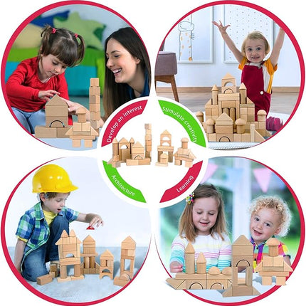 Wooden Building Blocks Set for Kids - Stacker Stacking Game Construction Toys Set Preschool Colorful Learning Educational Toys - Geometry Wooden Blocks for 3+ Year Old Boys & Girls