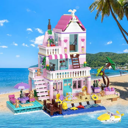 MindBox Girls Seaside Villa Building Blocks,812pcs Beach House Building Toys for Kids Age 8+，Mini Brick