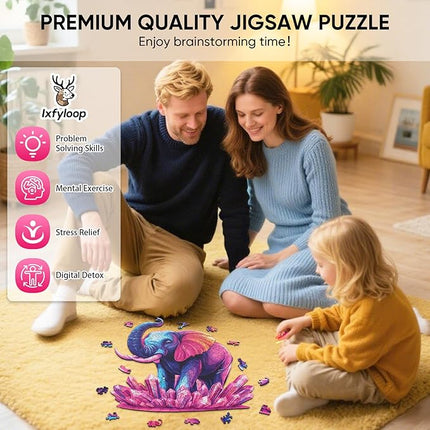 Wooden Puzzles for Adults 200 Pieces, Elephant Jigsaw Puzzles, Adult Puzzles Animal Wooden Toys 11x11.4 inch, Home Decor Gift Family Brain Game for Men Women Elders Seniors