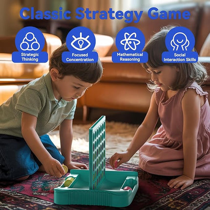 4 in a Row Game, Classic Family Board Game for Kids & Adults, Perfect Educational Toy for Boys Girls Ages 3-8, Portable 2-Player Strategy Games for Travel, Foldable with 6 Spare Discs Green