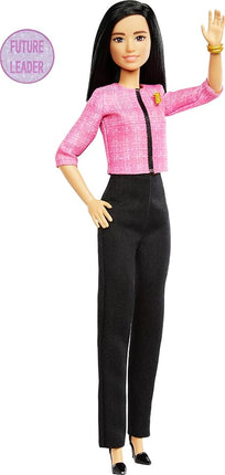 Barbie Careers Doll & Accessories, Future Leader with Black Hair Wearing Outfit with 2 Golden Bracelets & “B” Pin, Includes Sticker for Kids