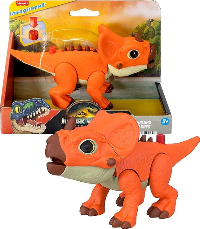 Fisher-Price Imaginext Jurassic World Dinosaur Action Figure with Kid-Activated Motion & Growing Spikes, 7.75-inch Aquilops Dino Toy