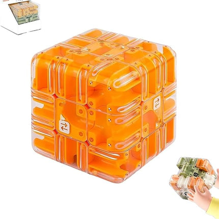 Large Labyrinth 3D Puz-zle Cube, Spatial Awareness Brain Training Toy for Stress Relief & Logic Development, Mind Teaser Challenge Game, Spatial Logic Puzzle for Kids and Adults (Orange)