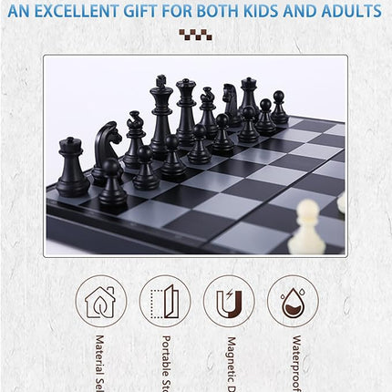 Magnetic Travel Chess Set - 9.5 Inches Small Chess Folding Board Games, Foldable & Portable Gifts Classic 2-Player Strategy Family Games Educational Toys for Teens and Adults