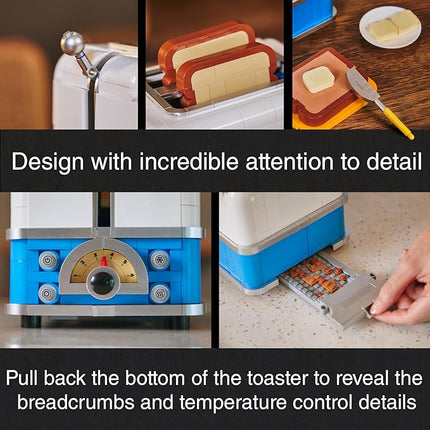 Retro Toaster Building Set for Adult, Vintage Toaster Building Kit, Nostalgic Gift for Fans of Retro Toaster and Retro Décor, Toaster Building Bricks Model Compatible with Lego