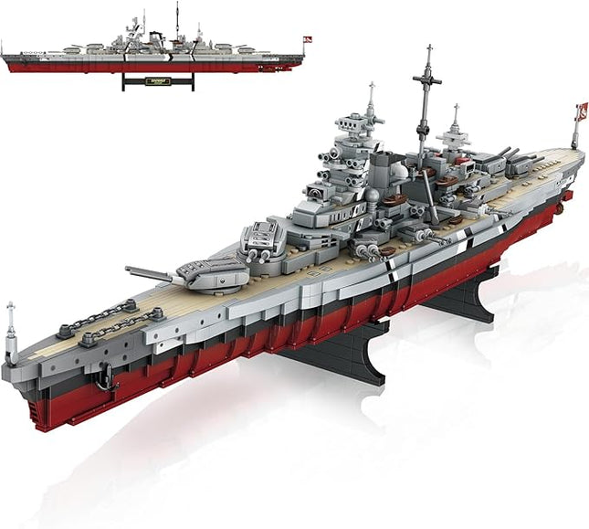 NUTCRACKER Battleship Bismarck Building Block Set - Large MOC Military World-Bismarck Class Battleship Model, Collectible Display Battle Ship Boat Toys Sets for Adults Teens Boys 14+ (2081Pieces)