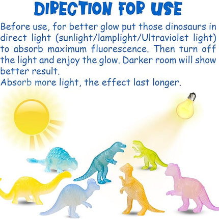 48Pcs Glow in Dark Mini Dinosaur Figures Kids Valentines Day Gifts School Birthday Party Favors Supplies Dino Cupcake Toppers Pinata Goodie Bags Stuffers Classroom Prizes Carnival Treasure Bulk Toy