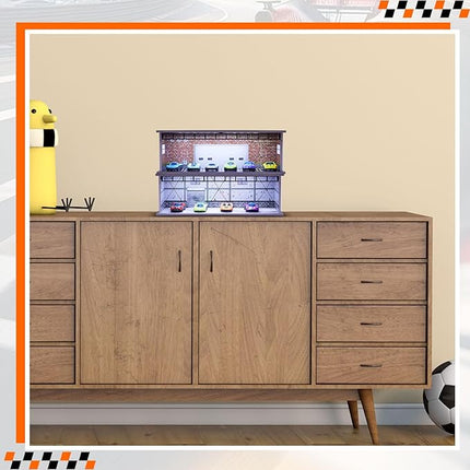 2 Pcs Display Case for Toy Car Garage with LED Light Stackable 1/64 Scale Diecast Toy Cars Garage for Maximum 58 Model Car Display and Storage(Red Bricks)