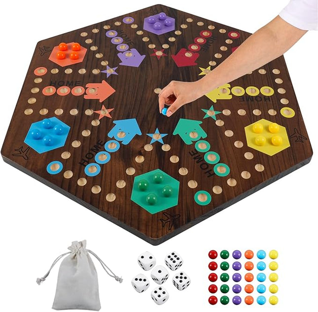 Medikaison Extra Large 23.6 Inches Wahoo Marble Board Game 4 and 6 Players 2 Sided Painted Thicken Wood Board Perfect Game for Family Friends Party (Brush Paint Burn)