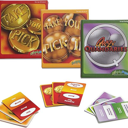 SimplyFun Take Your Pick 3 Pack Bundle - Family Card Games - Includes Take Your Pick I, II, & Qrazy Quandaries - Family Conversation Starter Cards for Kids & Adults - 3+ Players, Ages 10 & Up