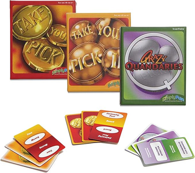 SimplyFun Take Your Pick 3 Pack Bundle - Family Card Games - Includes Take Your Pick I, II, & Qrazy Quandaries - Family Conversation Starter Cards for Kids & Adults - 3+ Players, Ages 10 & Up